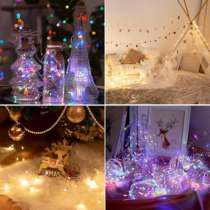 4Pack 80FT 240LED Fairy Lights Battery Operated with Remote & Timer 8 Modes Twinkle String Lights Battery Powered Indoor Outdoor Waterproof for Bedroom Wedding Christmas Décor Warm White & Multicolor