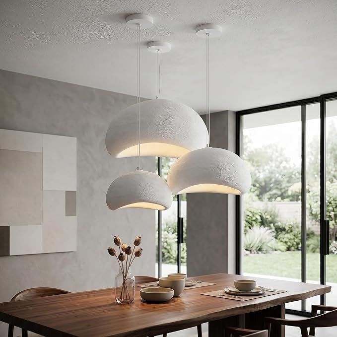JAYMP 80cm Wabi Sabi Pendant Light for Living Room Hallway Restaurant Modern Hanging Lamp E26 Base Japanese Style Bird Nest Shape Lighting Fixture, 1 Pack (Matte White,B Shape, 80cm/31.5in)