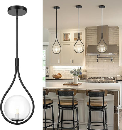 AUTELO Black Pendant Light Fixtures, 1-Light Pendant Lights Kitchen Island with Clear Globe Glass, Modern Pendant Lights, Black Hanging Lights for Kitchen Island H9377 CLBK