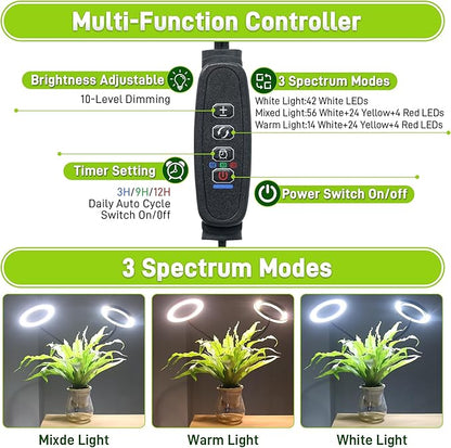 Grow Lights for Indoor Plants,Double Head Full Spectrum LED Plant Light with Stand,6 Dimmable Levels & 3 Lighting Modes, Auto On Off Timer 3/9/12H, 38-67 inches Adjustable Height, Black