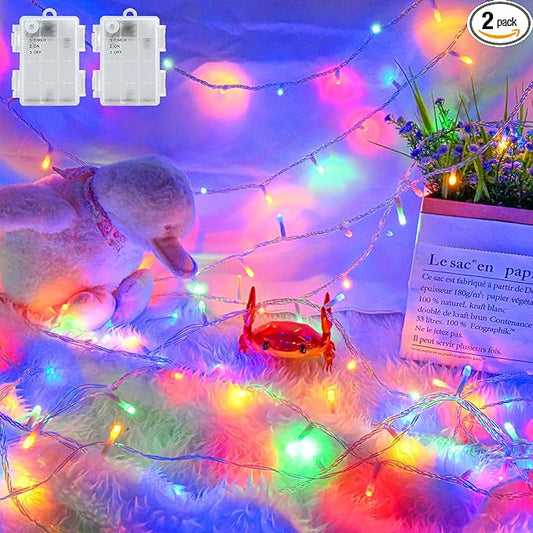 cshare Christmas String Lights Outdoor Waterproof 9.8ft 30 LED, Muliticolor Fairy Lights Battery Operated with Timer Clear Wire for Indoor & Outdoor Christmas Decorations Garland Party Garden 2 Packs