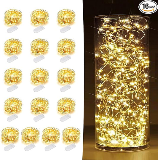 SOCO 16 Pack LED Fairy Lights Battery Operated - 10FT 30LED Copper Wire Mason Jar String Lights, IP65 Waterproof, Bendable for Indoor/Outdoor, Christmas, Wedding, Party, Camping Decor