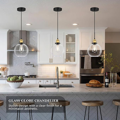 Bagood Globe Pendant Lighting with Clear Glass Gold and Black Light Fixture Globe Pendant Lighting Mid Century Modern Hanging Light Fixture for Sink Bathroom Entryway Kitchen Island (Bulb Incl.)