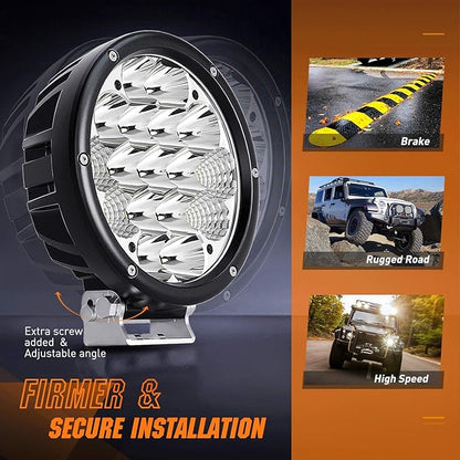 Nilight 2PCS 7Inch 85W LED Driving Light 10200LM IP68 Spot Flood Combo Round Built-in EMC Offroad Lights with 14AWG DT Connector Wiring Harness Kit for Truck ATV UTV SUV