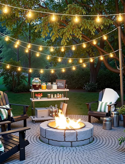 Larkvue 50FT(2x25FT) Solar String Lights Outdoor with Remote, Waterproof Dimmable 3 Modes Patio Lights with 20+2 LED G40 Bulbs for Party Bistro-White