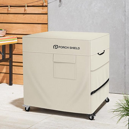 Porch Shield Waterproof Rolling 80-100 Qt Cooler Cart Cover Fits Most Patio Ice Chest Party Cooler (Light Tan, 36"L x 20"W x 32"H)