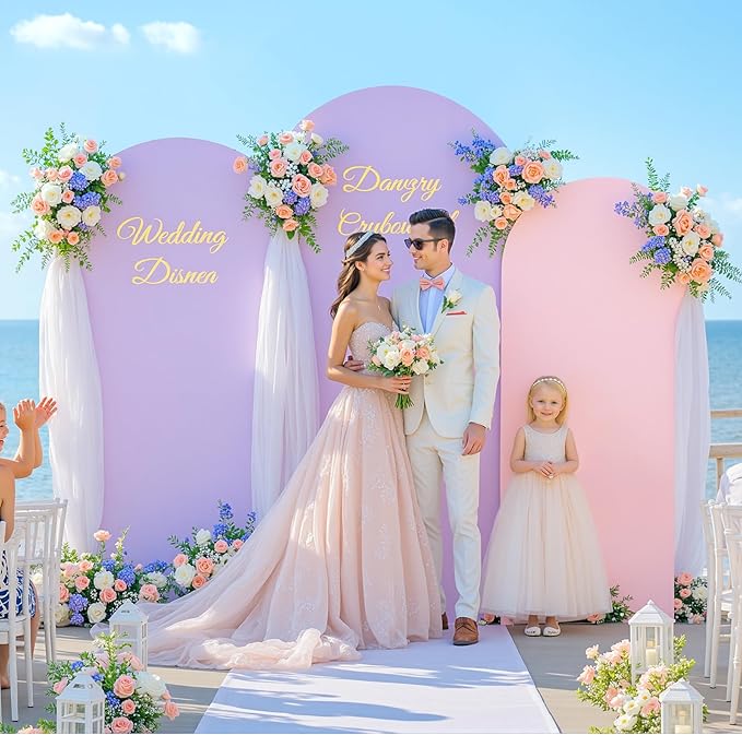 Set of 3 Arch Backdrop Covers(6ft, 5ft, 4ft) - Premium Stretchy Spandex Backdrop Arch Stand Cover for Baby Shower,Wedding,Party Decor Chiara Cover with Double-Sided Design(Pink Lavender)