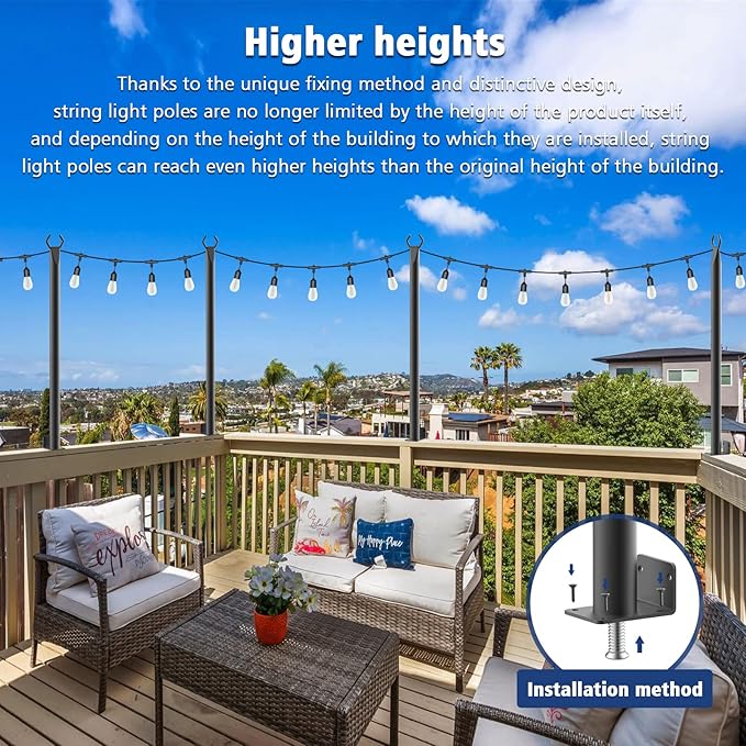 Beizelte 2 Pack 5Ft String Light Poles,Outside String Lights,Outdoor Light Poles,Metal Poles Stand for Patio,Backyard,Deck