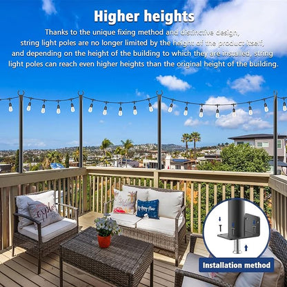 Beizelte 2 Pack 5Ft String Light Poles,Outside String Lights,Outdoor Light Poles,Metal Poles Stand for Patio,Backyard,Deck