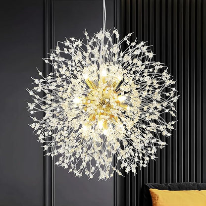 Modern Firework Gold Crystal Chandeliers, Sputnik Dandelion Chandelier Light Fixture Pendant Lighting for Dining Room, Living Room, Bedroom, Kitchen, Restaurant- 12 Lights