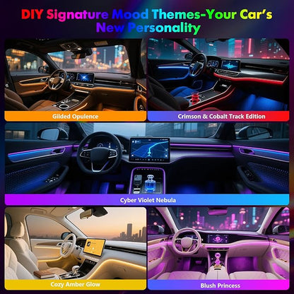 Dreamcolor Acrylic Car Ambient Lighting Kit 14 in 1 LED Interior Car Strip Lights APP Control Zoned Control System 252 Color Modes DIY Neon Wireless Sound Activated RGB Neon Light Kits New Version