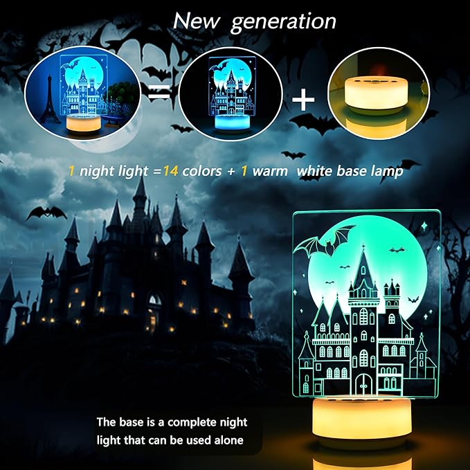 New Moon Castle Night Light Enchanted Castle Illusion Light Girl Room Decoration, 14 Colors with timed dimming and Remote Control, Creative Gifts for Boys, Girls and Women
