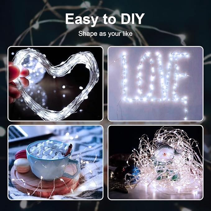ZGWJ Fairy Lights Battery Operated, 50 Pack Twinkle String Lights 20 LED 7FT 3 Lighting Modes for Bedroom Decor, Wedding, Halloween, Christmas, Party Indoor and Outdoor Decoration (White, 50PCS)