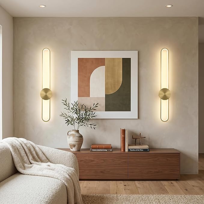 JAYMP Modern Wall Sconce 4000K Dimmable LED Wall Light Fixture, Hardwired Wall Lamp for Living Room, Dining Room, Bedroom, Hallway, Lobby, Entryway, 1 Pack (Brushed Gold, H90cm/35.4inch)