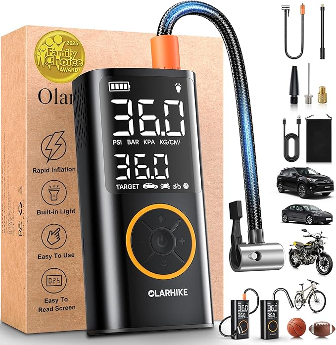 OlarHike Tire Inflator Portable Air Compressor,Electric Pump with LED Light & Digital Pressure Gauge