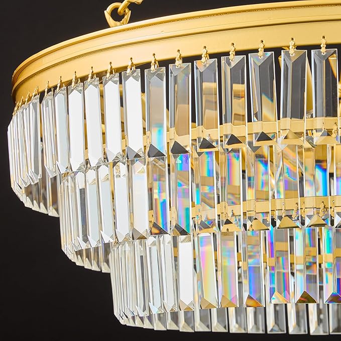 Gold Modern Round Crystal Chandelier: 28" K9 Crystal 6-Light Contemporary Chandeliers for Dining Room Light over Table - 3 Tiers Light for Bedroom Living Kitchen Entryway Foyer E12 Socket Exclude Bulb