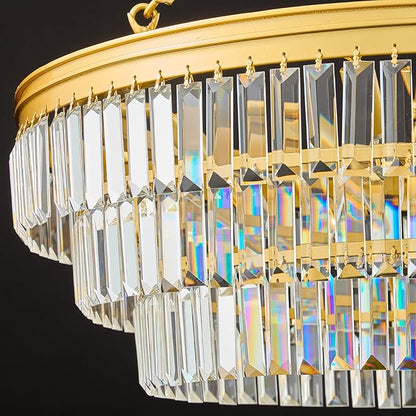 Gold Modern Round Crystal Chandelier: 28" K9 Crystal 6-Light Contemporary Chandeliers for Dining Room Light over Table - 3 Tiers Light for Bedroom Living Kitchen Entryway Foyer E12 Socket Exclude Bulb