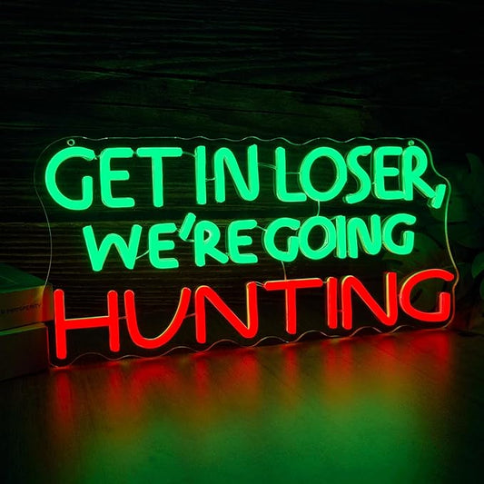 Funny Hunting Neon Sign - LED Light for Man Cave Garage, Country Outdoor Decor, Deer Hunter Wall Art Gift for Guys, Dimmable USB Powered(16.9 * 7.5inch)