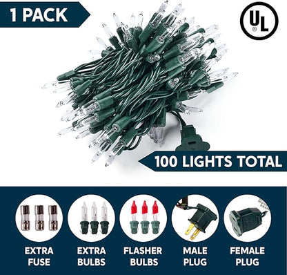 Joiedomi Clear Christmas String Lights Indoor,100 Count Mini White Fairy Light Outdoor,19.4 FT Decor for Patio Dorm Classroom Bedroom Holiday Wedding Party Garland Birthday Festival,Green Wire