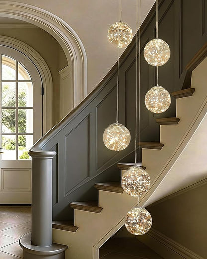 Long Chandeliers for High Ceilings,Modern Crystal Pendant Light,Raindrop Drop Lamp,Hanging Flush Mount Lighting Fixtures for Spiral Staircase,Foyer,Entryway,Living Room