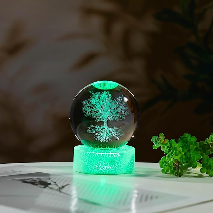 3D Tree of Life Gifts for Women - Crystals Ball Tree of Life Figurines Decor Glass Figurine Stuff for Room Birthday for Best Friend Lovers Keepsake Paperweight