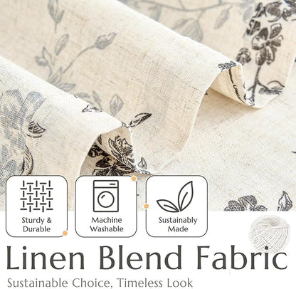 jinchan Floral Linen Kitchen Curtains with Attached Valance 24 Inch Length Farmhouse Cafe Tier Curtains for Living Room Bathroom Rustic Half Window Light Filtering Small Drapes 2 Panels Black