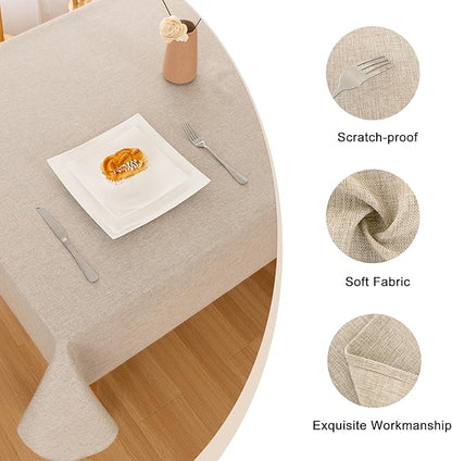 Hiasan Faux Linen Rectangle Tablecloth - Wrinkle and Stain Resistant Washable Table Cloth for Kitchen Dining Room Holiday Table Cover for Party Dinner, Beige, 90 x 132 Inch
