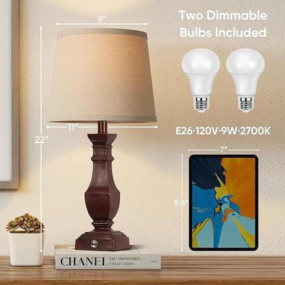 ROTTOGOON Dimmable Table Lamps Set of 2, Rustic Farmhouse Table Lamps for Living Room Bedroom, Bedside Desk Lamps for end Tables, Touch Lamps for nightstand, 9W Bulbs Included, 22", Antique Red