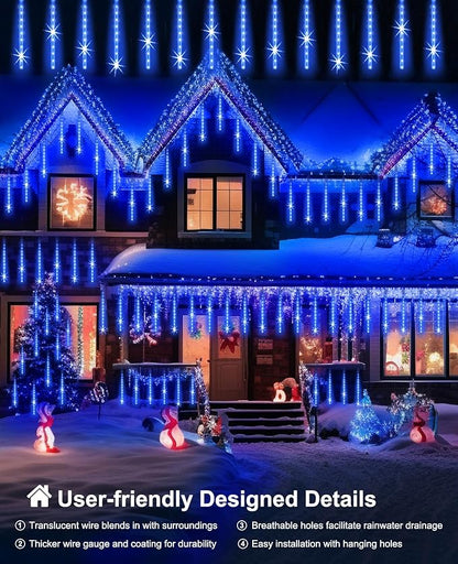 EAGWELL Christmas Lights Outdoor 16 Inch Meteor Shower Rain String Lighting, 20 Tube 960 LEDs Icicle Tree String Decor for Halloween Yard Party Patio Xmas Decoration,Blue