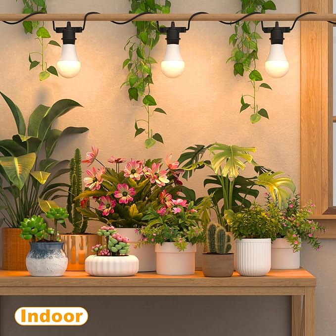 LED Grow Light Bulbs with E26 Base, 45W Durable 12 ft String Grow Lights, Waterproof Hanging Full Spectrum A25 Plant Lighting for Seeds, Flowers, Succulents, Indoor & Outdoor Use (3 Lights)