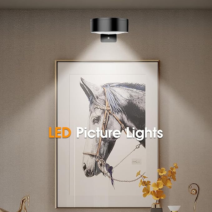 Picture Lights for Wall, 3 Lighting Modes Magnetic Art Display Light,Battery Operated Led Painting Light with Remote Control Dimmable & Timer,6Pack Black