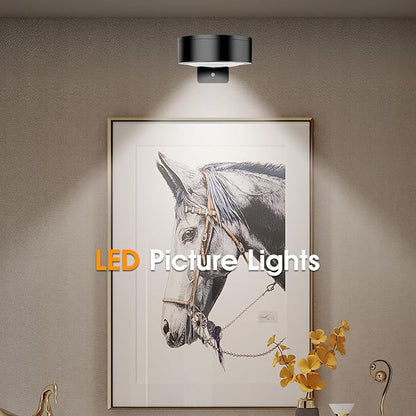 Picture Lights for Wall, 3 Lighting Modes Magnetic Art Display Light,Battery Operated Led Painting Light with Remote Control Dimmable & Timer,6Pack Black