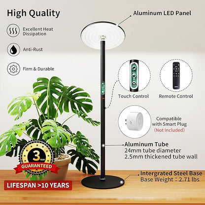 chiphy Desk Grow Lights for Indoor Plants, Full Spectrum LED Plant Light, 40W Aluminum Tabletop Grow Lamp, Automatic Timer 4H/8H/12H, 16''-30'' Height Adjustable, Remote for Large Small Plants