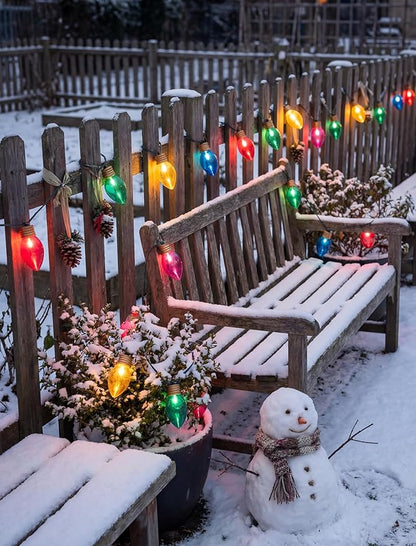 16Ft Jumbo LED Multicolor Christmas String Lights Outdoor with 10 C7 Clear Jumbo Multicolor Bulb, Connectable Hanging Christmas Lights for Indoor Outdoor Porch Patio Eave Xmas Trees Roof Decorations