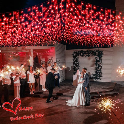 Red Christmas Lights Outdoor, 33ft 400 LED Icicle Lights for Outside Clear Wire Connectable Twinkle Light with 8 Modes Timer Plug in Waterproof for Window Party Wedding Holiday Decorations