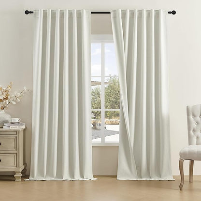 DUALIFE 132 Inch Natural Linen Blackout Curtains 11 FT Long for Hall Ceiling Back Tab Loop Pocket Curtains Pinch Pleated Drapes for Patio Sliding Glass Door,W50 x L132,2 Panels Natural Birch Color