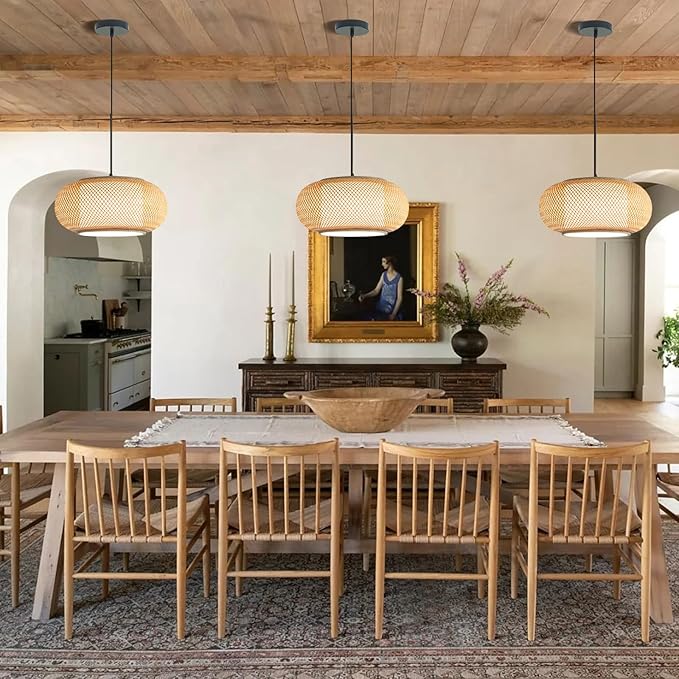 Bamboo Pendant Light Dining room light japanese Light fixture Country style Ceiling Hanging Light Beige Boho Antique Lantern Applicable for Kitchen Island Teahouse Living Room bedroom Restaurant