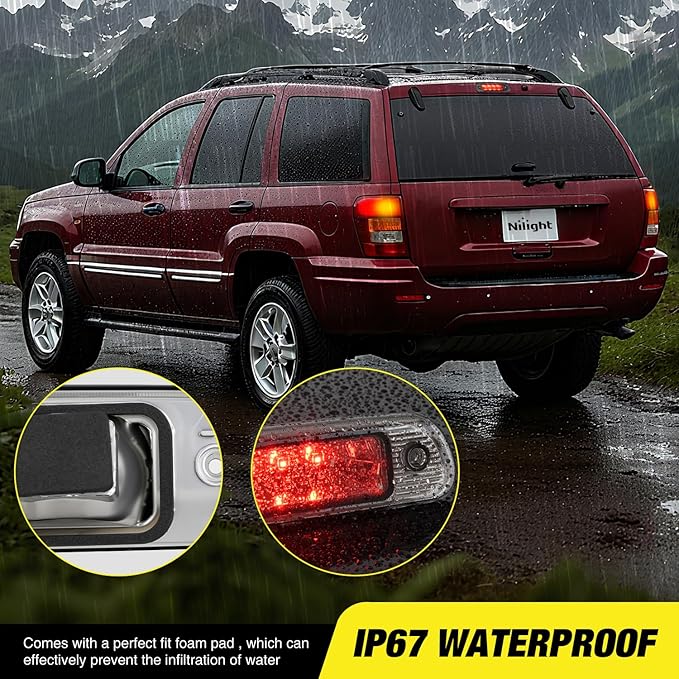 Nilight Third Brake Light Tail High Mount 3rd Stop Lights Smoked Lens Compatible with Jeep Cherokee 1999 2000 2001 2002 2003 2004 Van SUV Rear Center Cab Lamp