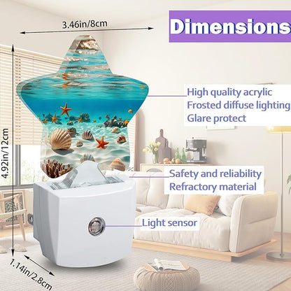 Energy Efficient Nightlights Plug in Wall, Shells Starfish Night Light for Kids Bedroom Decorative, Ocean Coral Dusk-to-Dawn Sensor Sleep Friendly Lamp for Nursery Bathroom Basement