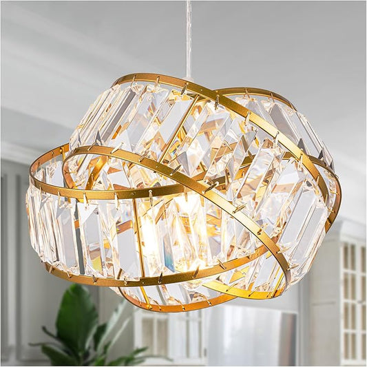 Modern Crystal Chandelier Light Fixure Mid Century Modern Geometric Golden Retro Ring Chandelier Modern Small Crystal Gold Chandeliers for Dining Room, Kitchen Island, Bedroom, Hallyway