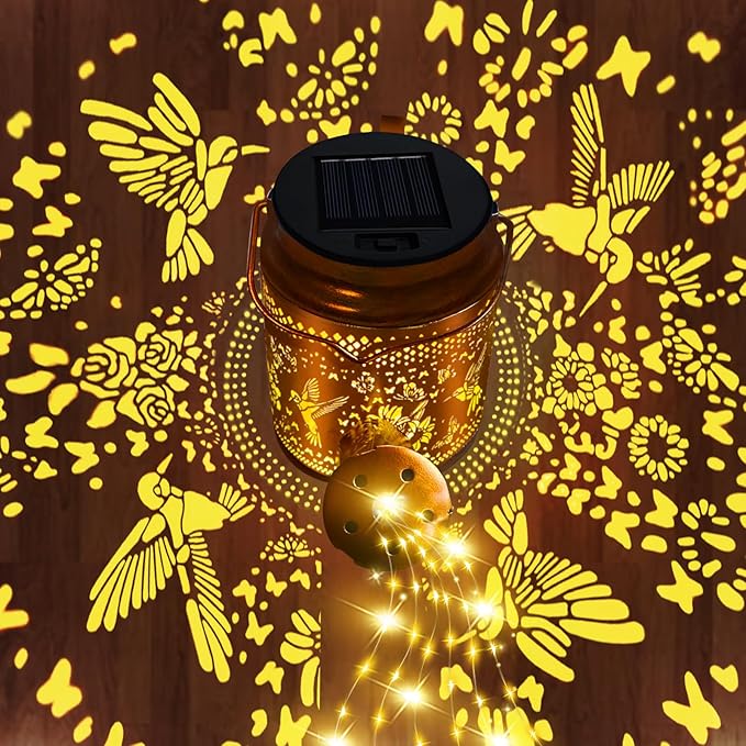 Mothers Day Gifts Solar Lights Outdoor Waterproof Garden Decor,Solar Watering Can Lights Hummingbird lanterns,Birthday Gift for Mom Women,Decorative Hanging Fairy String Light for Yard Art Patio Porch