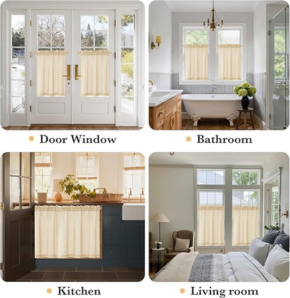 NICETOWN Linen Kitchen Short Curtains 36 Inch Length 2 Panels, Butter Yellow Plaid Rustic Farmhouse Decor Drapes, Light Filtering Tier Curtains with Rod Pocket for Bedroom Bathroom, 30×36
