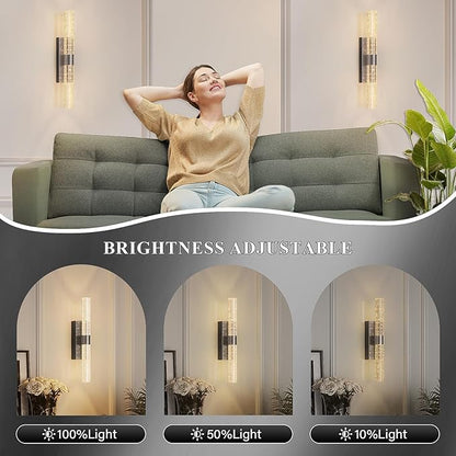 camuucci Battery Operated Wall Sconces Set of 2 Rechargeable Battery Powered Wall Light with 12000mAh Not Hardwired Dimmable Wall Lamp Fixtures for Bedroom Living Room Black 15.3 Inches