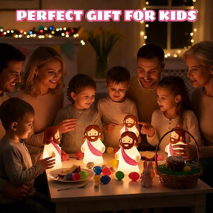Jesus Night Light Rechargeable Bedside Night Light Dimmable Silicone LED Light Ideal for Religious Gatherings, Gifts for Sunday School, Baptism Presents, Easter Egg Decorations (Pink)