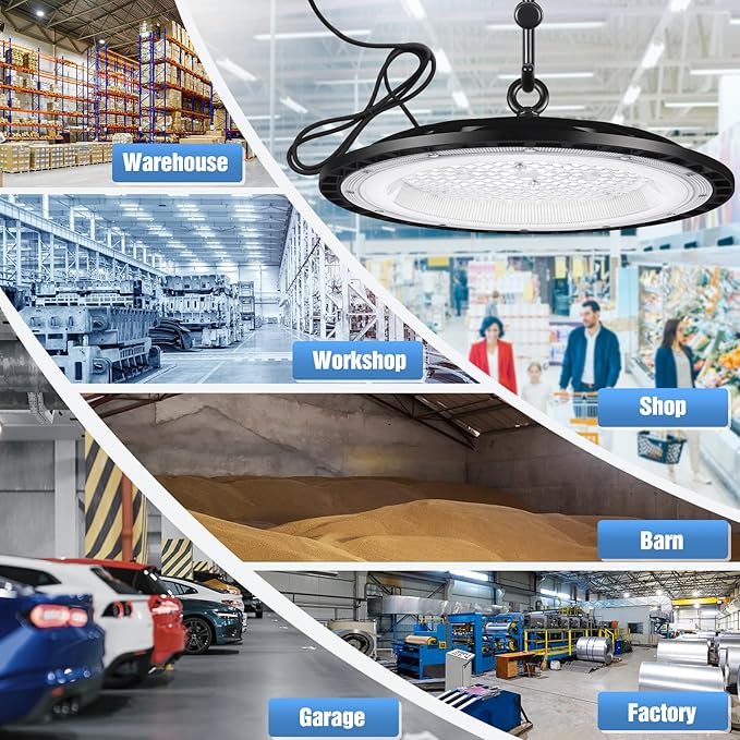 YANYCN 6 Pack 300W UFO Led High Bay Light Fixture,120VAC,5000K Daylight Commercial Shop Bay Lighting,45000LM,[1300W MH/HPS Equiv.] US Plug Area Lighting for Warehouse/Barn/Gym/Factory/Workshop