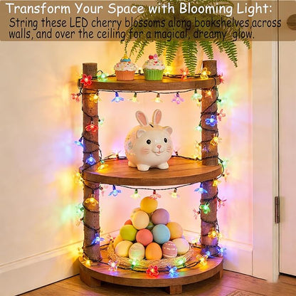 JACUXLSS Easter Pastel Flower String Lights Indoor Bedroom Decorations, 33ft 100 LED USB Plug-in Fairy Cute Cherry Blossom Froal Lamp for Patio, Garden Party, Christmas, Birthday Decor (Multicolored)