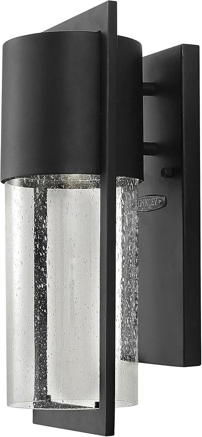 Hinkley Shelter Small Outdoor Wall Mount Lantern, Minimalist Style, Dark Sky-Compliant, Solid Aluminum/Clear Seedy Glass, Black