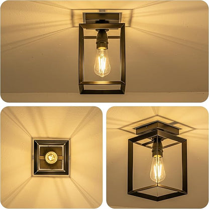 Mayful Flush Mount Ceiling Light Fixture,Black Hallway Light Fixtures Ceiling,Farmhouse Black Metal Frame Light Fixture for Kitchen Island Entryway Porch Foyer Dining Room