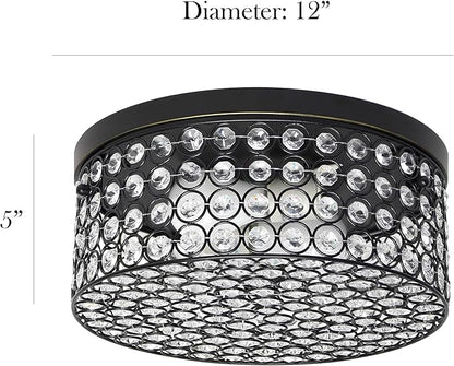 Elegant Designs FM1003-RBZ Elipse Crystal 12 Inch Modern Metal 2 Light Round Ceiling Flush Mount Fixture, Oil Rubbed Bronze, Restoration Bronze