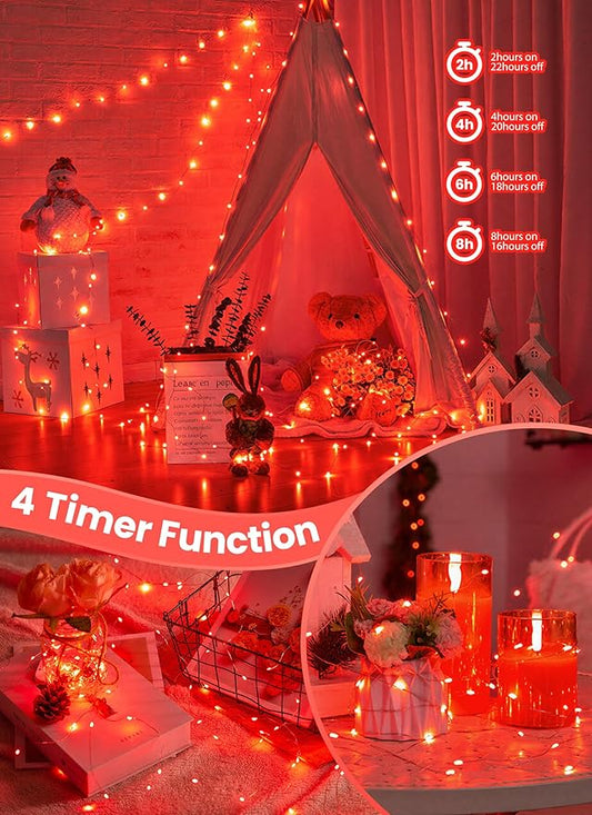 Minetom Fairy Lights with Remote, 66 Feet 200 Led Firefly String Lights Plug in for Bedroom Home Wall Ceiling Christmas Tree Wreath Craft Wedding Party Indoor Outdoor Decoration,Red